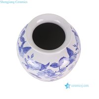 Vase en céramique chinois de grande taille, bleu et blanc, en forme de melon, avec motif de fleurs et d'oiseaux, pour la décoration de la maison, RXET01-D-L