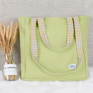 Custom Personalized Sublimated Two Sided and Two Handles Cotton Canvas Blank Tote Bag Ladies Green Canvas Shoulder Handbag