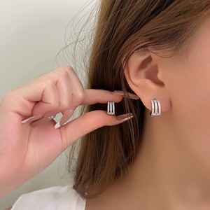 S925 Sterling <b>Silver</b> <b>Stud</b> <b>Earrings</b> Geometric Micro Inlaid Everyday Wear Women's Fine Jewelry - Product Image 1