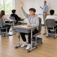 Bureau réglable en hauteur pour étudiants, tables et chaises de sieste, mobilier scolaire en plastique PP, ensemble de bureau et chaises pour l'école primaire