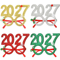 2027 Weihnachtsbrillen mit Kreativen Zahlen - Lustige Feiertagsparty-Deko & Neujahrs-Fotorequisiten Glitzer-Plastik-Brillengestelle