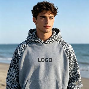 Sweat-shirts pour hommes en patchwork imprimé léopard, fabrication professionnelle, 450 g/m², 100 % coton French Terry, différents styles. - Product Image 2