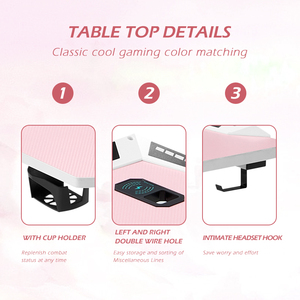 Conjunto de Mesa y <span class=keywords><strong>Silla</strong></span> Gaming con Iluminación LED RGB para Chicas, <span class=keywords><strong>Escritorio</strong></span> de Computadora para Juegos de Oficina en Casa y <span class=keywords><strong>Silla</strong></span> de <span class=keywords><strong>PC</strong></span> en Color Rosa - Product Image 3