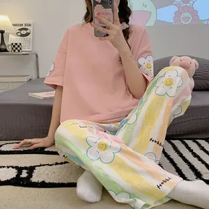 2023 latest pajamas suit set sleep women size 100% cotton knit short night pijamas soft summer sleepwear for woman