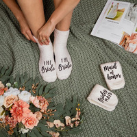 PARTYMENT Chaussettes en polaire corail doux avec inscription pour mariée, demoiselle d'honneur, fille d'honneur, cadeaux de mariage et de fête