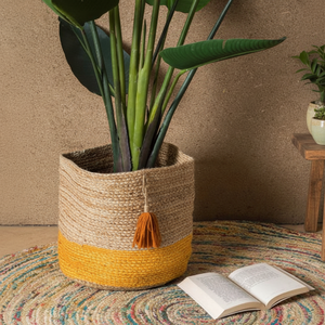 DIVTIK DECOR Modern Eco-Friendly <b>Jute</b> Cotton Storage <b>Basket</b> Tassel Braid Circle Planter Flexible Design Multi-Purpose Use India - Product Image 2