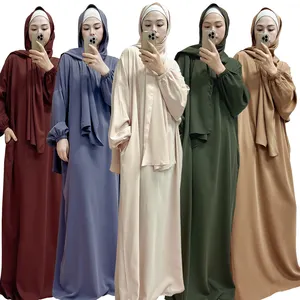 Loriya Ramadan Hoodie Abaya Muçulmano Longo Vestido De Oração Simples Anexado Lenço Solto Jilbab Hijab Vestidos Roupas Islâmicas