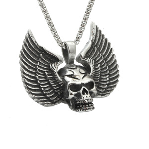 Collar con colgante de calavera con alas, colgantes temáticos de acero inoxidable para hombres y mujeres, regalo de joyería de moda - Product Image 1