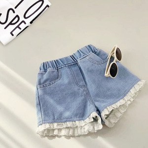 <span class=keywords><strong>Pantaloncini</strong></span> e pantaloni in denim morbidi e traspiranti per bambine, nuovi capi per l'estate, taglie forti con dettagli in pizzo - Product Image 5