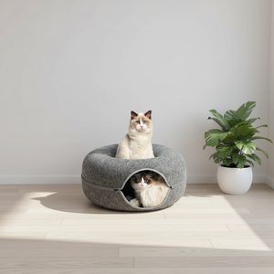 سرير قطط فاخر على شكل دونات مزدوج الطابق مصنوع من اللباد، نفق للقطط، كهف للقطط مع فتحة مخفية - Product Image 1