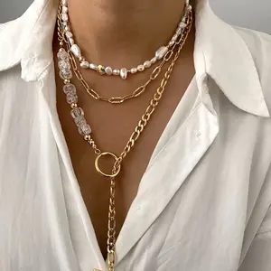 Waterproof Jewelry Handmade Beaded Crystal & Pearl Necklace Unique Baroque Pearl Necklace Waterproof Pearl Necklace 2024