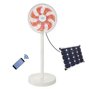 Floor standing height adjustable WiFi function solar panel 12 volt DC stand fan with storage chair