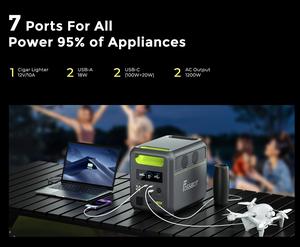 Station d'alimentation portable Fossibot F1200 AC+Solar à charge rapide 1200W, capacité LiFePO4 1024Wh, pour la maison, les situations d'urgence et le <span class=keywords><strong>camping</strong></span> en extérieur - Product Image 5