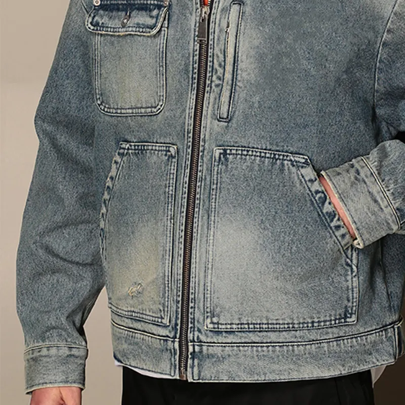 Veste denim délavée vintage personnalisée pour hommes manteaux de haute qualité veste de travail en jean