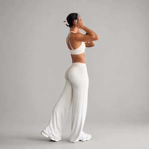 Women's Hight Waist Fold-Over Waistband Fitness Workout <b>Leggings</b> Wide Leg Slimming Flare Yoga Fitness Gym Pants - Product Image 3