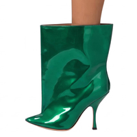 Bottines à bout large sexy pour femmes, à enfiler, à bout pointu, à talons hauts, couleurs personnalisées, chaussures brillantes en cuir verni