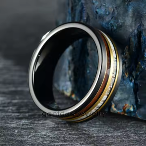 Gentdesジュエリー新品到着8MMウェディングインレイドコアウッド & 鹿アントラー男性婚約タングステンカーバイドリング - Product Image 4