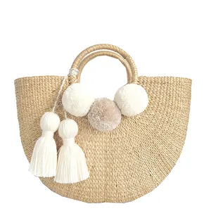 Bolsa de palha natural para mulheres, venda no atacado de verão