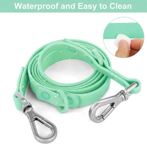 Custom Logo Pet Supplies Hands Free Waterproof Biothane PVC Walking Training Running Dog Leash With Swivel Metal Hook
