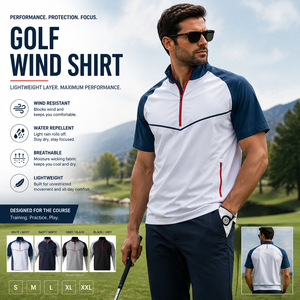 Chemise de golf coupe-vent personnalisée pour homme, demi-zip, performance, coupe-vent polo, colorblock, légère, résistante au vent, vêtements de golf - Product Image 1
