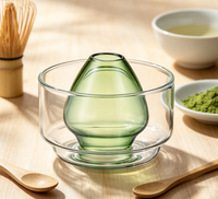Tasse à matcha en verre borosilicate soufflé à la main, double paroi, transparente, pour thé au lait