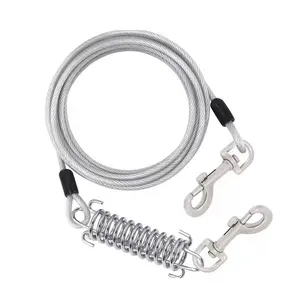 Cuerda de alambre personalizada para mascotas Cable de corredor para perros Cable de amarre reflectante para perros con gancho giratorio y de resorte