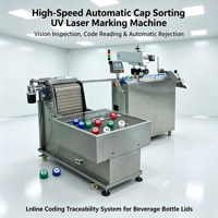 Machine de marquage laser UV pour bouchons de bouteilles avec alimentation automatique, lecture de codes CCD, rejet des défauts et système de traçabilité