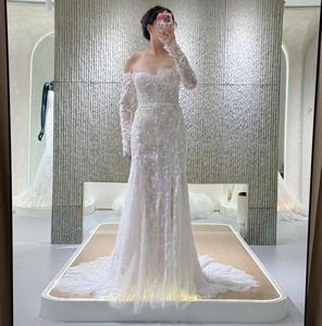 2026 האחרונה עיצוב שמלות כלה תחרה בתולת הים עם שמלת כלה שרוול ארוך שמלת כלה מוכנה לספינה - Product Image 1