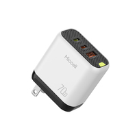 Miccell 70W Chargeur GaN USB C mural avec 2 ports USB C, 1 port USB A, adaptateur PD QC Type C pour iPhone et smartphone