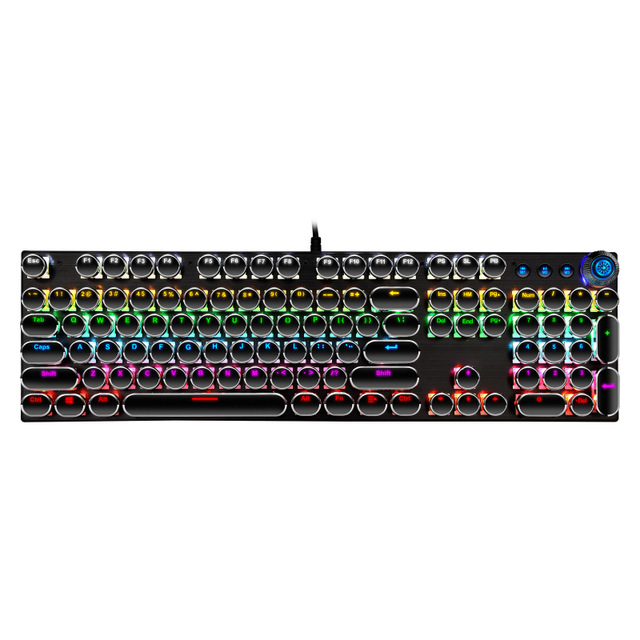 104 Round Keys Ergonomic Computer RGB Light Wired Gaming Black White Punk Mechanical Keyboard