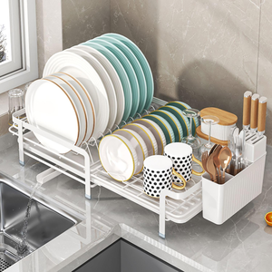 Escurridor de Platos Extensible para Ahorrar Espacio Sobre el Fregadero, Escurridor de Platos y Tazones Rosa para Cocina con Bandeja - Product Image 1