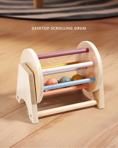 Jouets Montessori en bois naturel pour bébés, jouets éducatifs précoces pour tout-petits, tambour de bureau arc-en-ciel pour enfants, vente en gros - Product Image 2