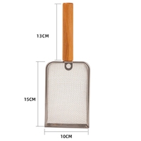 Pelle à litière pour chat en métal antiadhésif avec maille en acier inoxydable, manche long en bois, pelle profonde