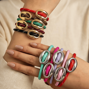 Nuovo Braccialetto di Design alla Moda con Charm a Naso di Maiale, Placcato in <span class=keywords><strong>Oro</strong></span> 18k, Set di Bracciali con Corda Colorata per Donne, Regolabile - Product Image 4