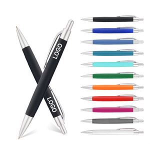 Stylo publicitaire à bille à pression, corps en plastique, encre turquoise et noire, toucher doux, en stock, pour le bureau et l'école - Product Image 1