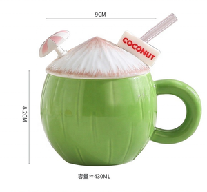 Werbegeschenk-Tassen Kreative Ins-Style Sommer-Kokosnuss-Tasse Niedliche Keramiktasse Großvolumige Wassertasse mit Deckel - Product Image 2