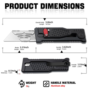 มีดคัตเตอร์พับได้ EDC น้ำหนักเบา ด้ามอลูมิเนียมแบบ Unibody ใบมีดเปลี่ยนได้ พร้อมคลิปหนีบ มีใบมีด 10 ใบ - Product Image 2