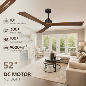 Ventilateur de plafond en bois massif à 3 pales de 52 pouces sans lumière avec télécommande murale, moteur DC silencieux et réversible, finition noyer pour salon - Product Image 1