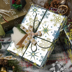 Reversible Christmas <b>Wrapping</b> <b>Paper</b> Roll 17 Inch X 33 Feet Metallic Shiny Foil Blue Snowflake Star with <b>Yellow</b> Let it Snow - Product Image 1