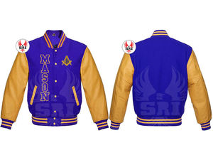 Chaqueta Masónica de Maestro Masón, Chaqueta Universitaria Personalizada |   Chaqueta Universitaria Masónica de Lana con Mangas de Cuero - Product Image 2