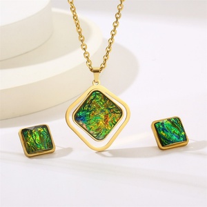Jewelry Manufacturer Wholesale Colorful Oval Stone Charm <b>Necklace</b> Earring Resin Jewelry Set Women - Product Image 5