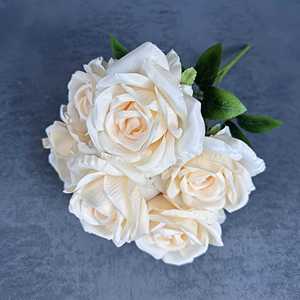 Ramo de Rosas Artificiales de Alta Calidad con 7 Cabezas, Ramo de Rosas de Seda, Ramo de Rosas <span class=keywords><strong>Champagne</strong></span> - Product Image 5