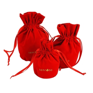 Custom Red <b>Black</b> Beige Velvet Jewelry Pouch with Luxury Gold Print Letter Pattern and <b>String</b> Closure for Logo Storage - Product Image 4