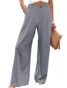 Pantalones de algodón y lino para mujer de nuevo estilo, pantalones elásticos abotonados informales de cintura alta, pantalones elegantes informales de pierna recta - Product Image 5