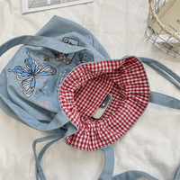 Sac à cordon en jean brodé grande capacité, tendance, à porter à l'épaule ou à la main, idéal pour l'école et le Nouvel An