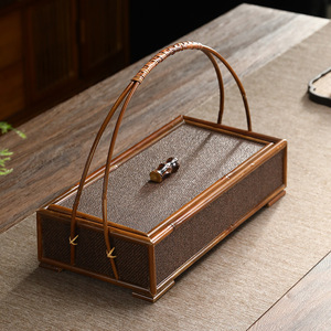 Caja de té de bambú estilo japonés, cesta de almacenamiento, juego de té retro/caja coleccionable con tapa, estuche portátil, accesorios para la ceremonia del té. - Product Image 3
