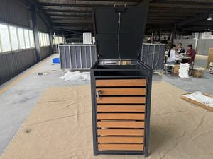 Poubelle <span class=keywords><strong>de</strong></span> jardin à roulettes en acier métallique, double, facilement assemblable, pour 2 poubelles, pression naturelle - Product Image 2