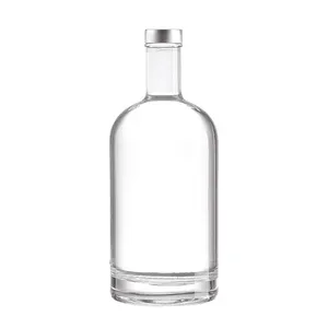 Botella de corcho redonda de vidrio para whisky, licor de tequila personalizado, 1l, 750ml, 700ml, 500 ml, 34oz