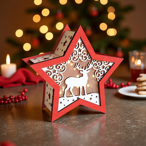 2025 New Designs Wooden Christmas 3D <b>Star</b> Lantern Decorations <b>LED</b> <b>Light</b> Box Tabletop Ornament Holiday Winter Scene Lantern - Product Image 2