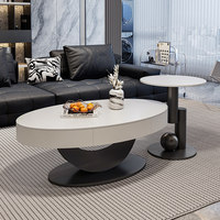 Table basse ovale en dalle de pierre de style italien avec rangement, options personnalisables – Design moderne minimaliste de luxe léger pour salons